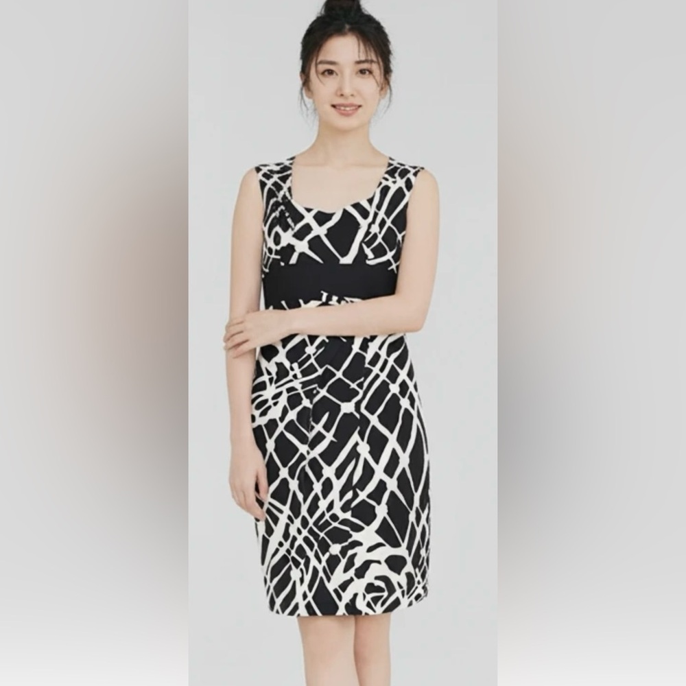 Max & Cleo Black and White Abstract Midi Dress